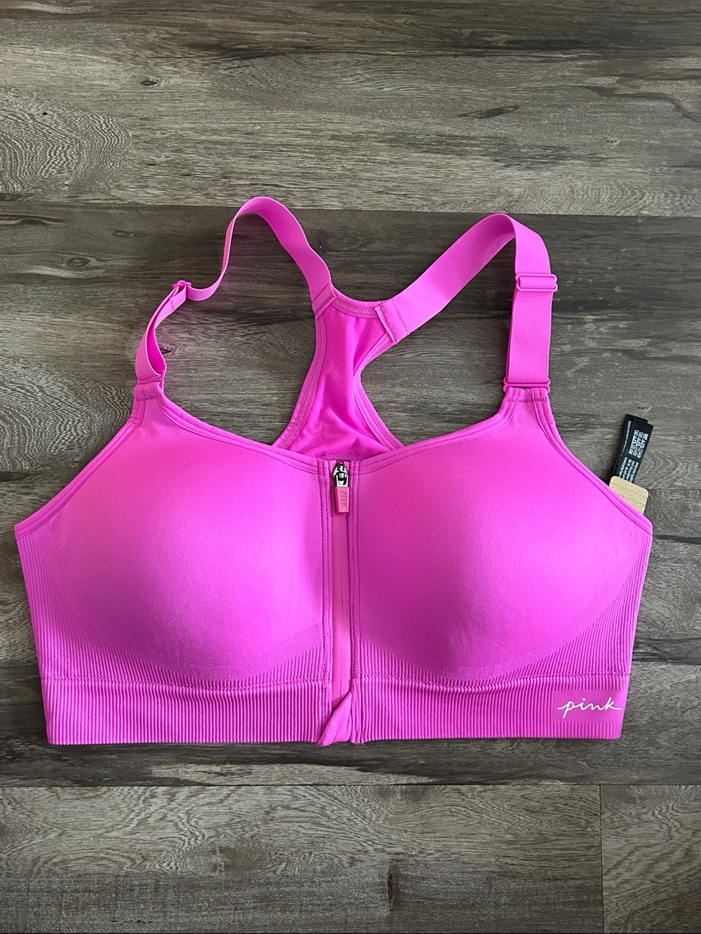 PINK Victoria's Secret Hot Pink Front-Zip Racerback Sports Bra